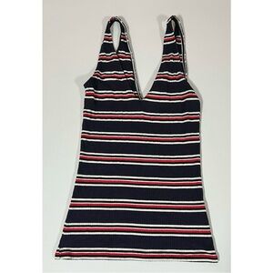 Express Navy Blue Red Striped V-Neck Stretch Tank Top Cami Camisole Size S ♥️✨